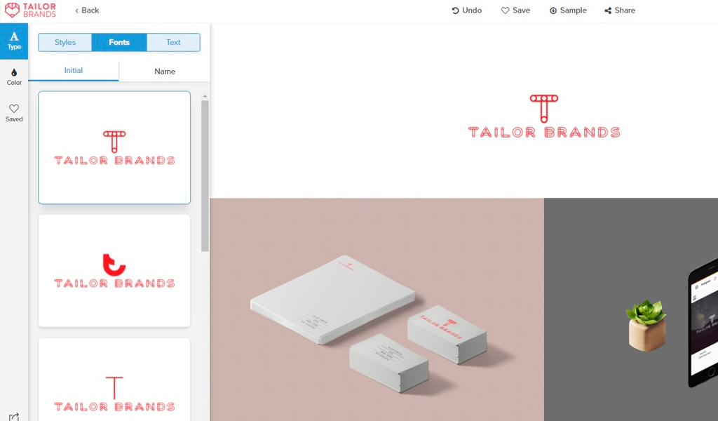 Tailor Brands Кастомизация лого