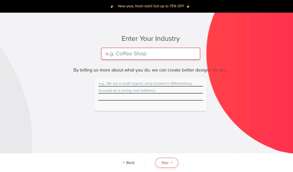 Tailor Brands Выбор индустрии работы компании