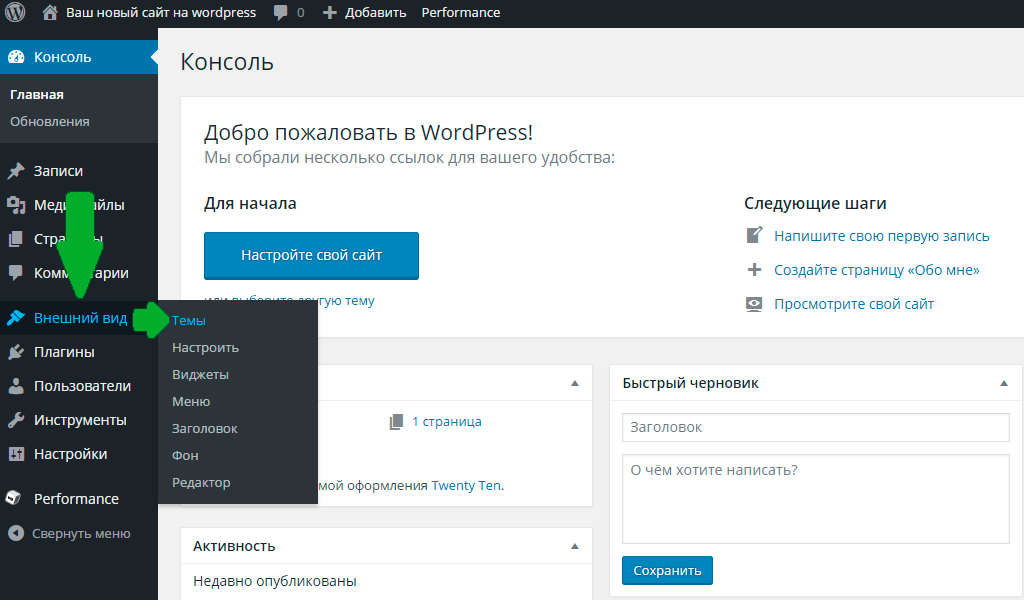 Выбрать тему WordPress